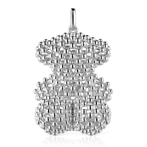 Outlet Large silver texturized bear Pendant Bold Bear Silver Pendants | Large Pendants