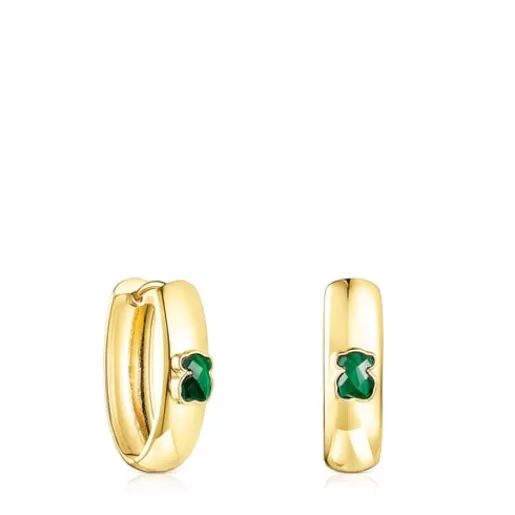 Discount Large Silver Vermeil and Malachite Icon Color Earrings Silver Earrings | Hoop Earrings