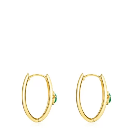 Discount Large Silver Vermeil and Malachite Icon Color Earrings Silver Earrings | Hoop Earrings