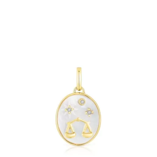 Best Sale Libra Pendant in silver vermeil with mother-of-pearl and topazes Horoscope Silver Pendants | Small Pendants