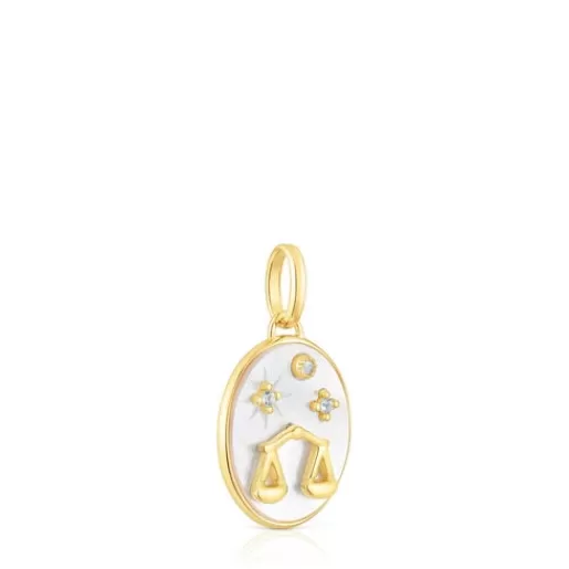 Best Sale Libra Pendant in silver vermeil with mother-of-pearl and topazes Horoscope Silver Pendants | Small Pendants