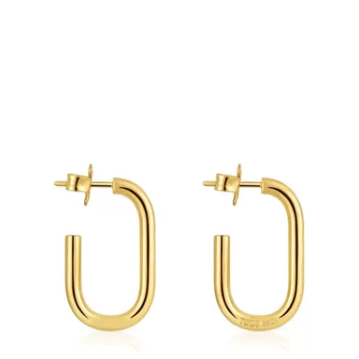 Best Sale Long 25 mm Hoop earrings with 18kt gold plating over silver Basics Silver Earrings | Large Earrings