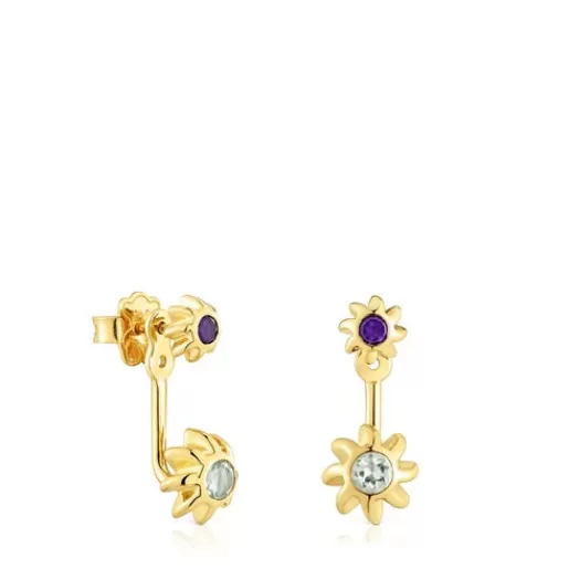New Long double Earrings with 18kt gold plating over silver and gemstones Galia Silver Earrings