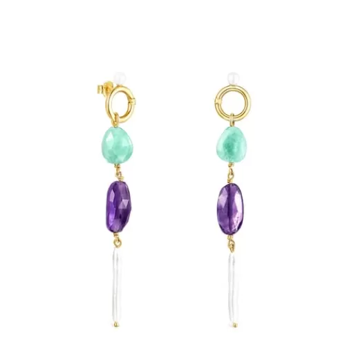 Fashion Long Gold Luz Earrings with Gemstones Gold Earrings