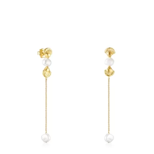 Cheap Long gold Oceaan shell Earrings with pearls Gold Earrings | Large Earrings