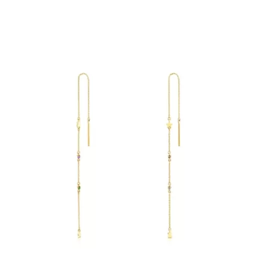 Hot Long gold Virtual Garden Earrings with gemstones Gold Earrings | Large Earrings