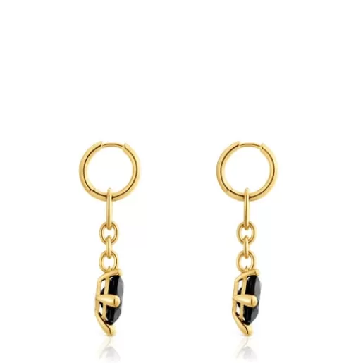 Fashion Long 18kt gold plating over silver Hoop earrings and onyx Color Black Large Earrings