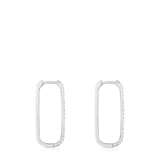 Best Sale Long oval hoop Earrings in white gold with diamonds Les Classiques Gold Earrings | Large Earrings