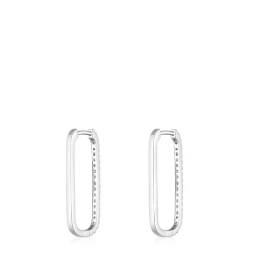 Best Sale Long oval hoop Earrings in white gold with diamonds Les Classiques Gold Earrings | Large Earrings