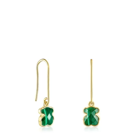 Best Sale Long Silver Vermeil and Malachite Icon Color Earrings Silver Earrings | Large Earrings