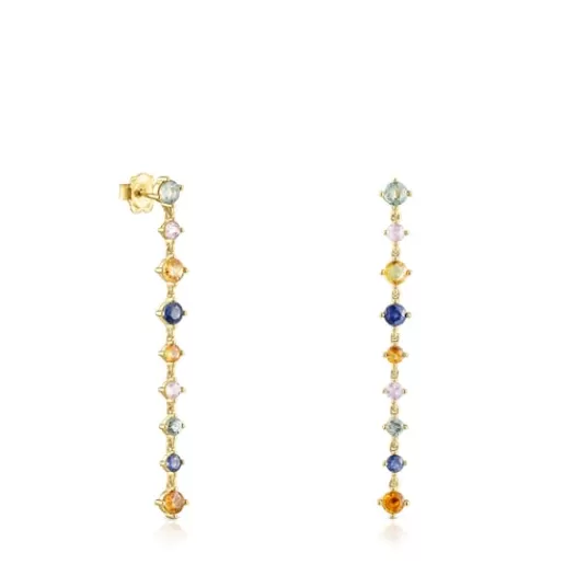 Store Long Silver Vermeil Glaring Earrings with multicolored Sapphires Silver Earrings | Large Earrings