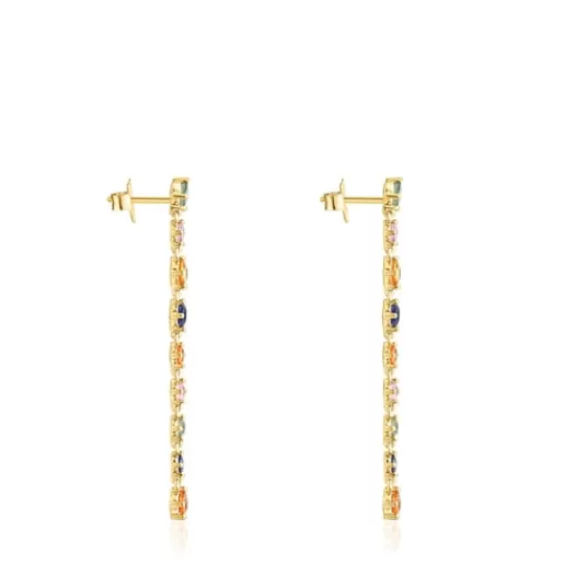 Store Long Silver Vermeil Glaring Earrings with multicolored Sapphires Silver Earrings | Large Earrings