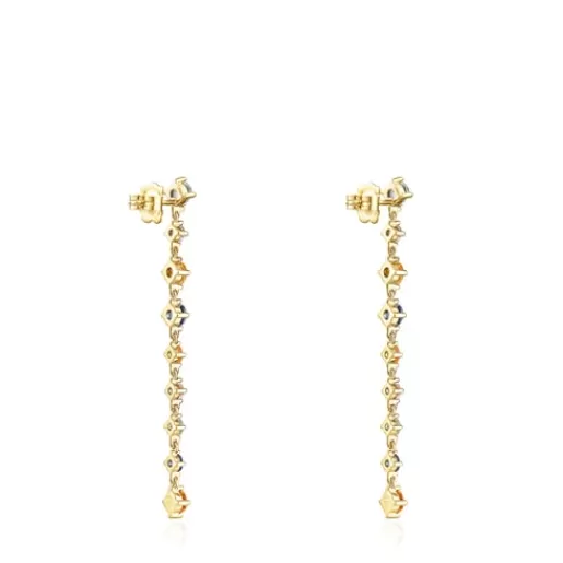 Store Long Silver Vermeil Glaring Earrings with multicolored Sapphires Silver Earrings | Large Earrings
