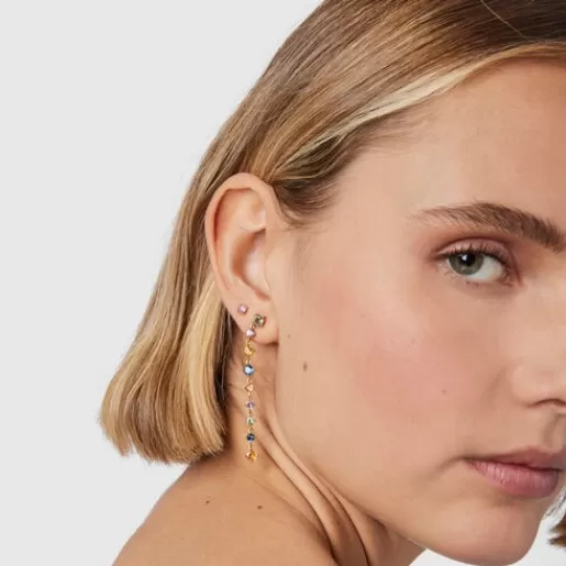 Store Long Silver Vermeil Glaring Earrings with multicolored Sapphires Silver Earrings | Large Earrings