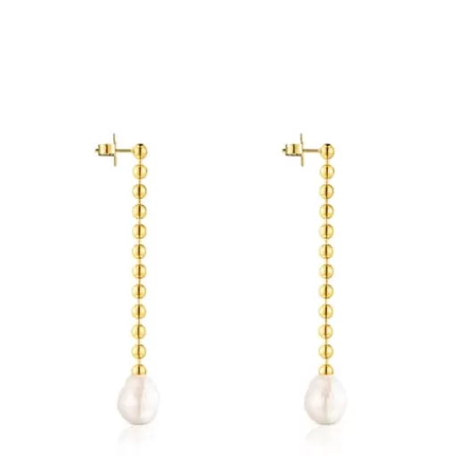 Cheap Long Silver Vermeil Gloss Earrings with Pearl Silver Earrings | Large Earrings