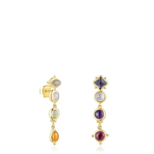 Fashion Long silver vermeil Magic Nature Earrings with gemstones Silver Earrings | Large Earrings