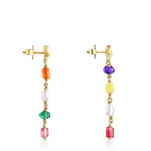 Discount Long silver vermeil Oceaan Earrings with multicolored glass Silver Earrings | Large Earrings