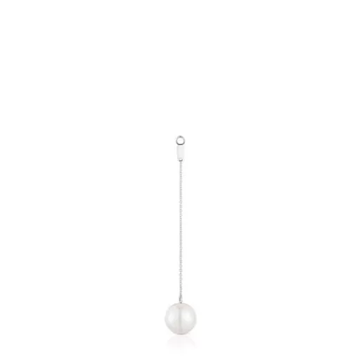 Fashion Long white-gold Single earring with cultured pearl Grain Large Earrings | Individual Earrings