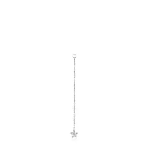 New Long white-gold star Single earring with diamonds Grain Large Earrings | Individual Earrings