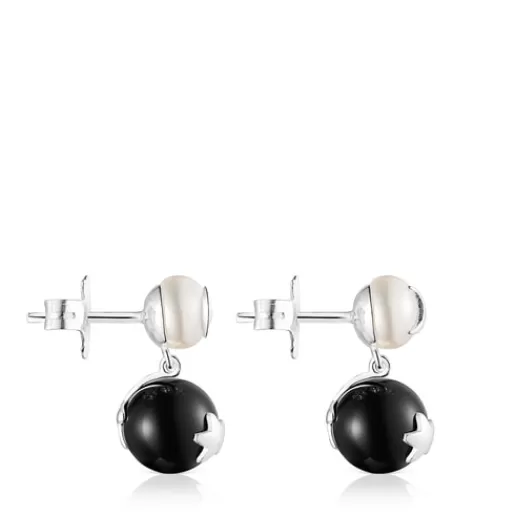 Discount Magic Nature moon-star Earrings with pearl and onyx Silver Earrings