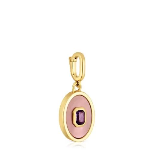 Best Medallion Pendant, with 18kt gold plating over silver. nacre and amethyst Medallions Silver Pendants