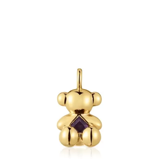 Best Medium bear Pendant, with 18 kt gold plating over silver and amethyst Bold Bear Kids Silver Pendants | Medium Pendants