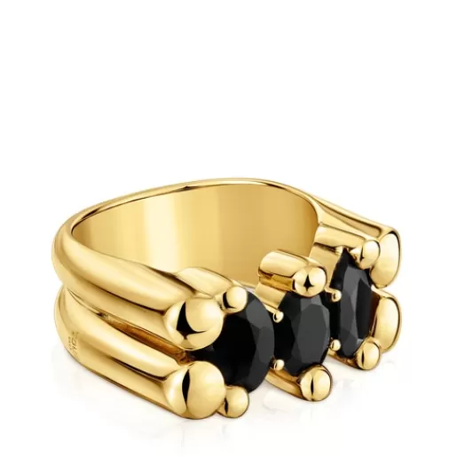 New Medium 18kt gold plating over silver and onyx bear motif Ring Color Bear Medium Rings