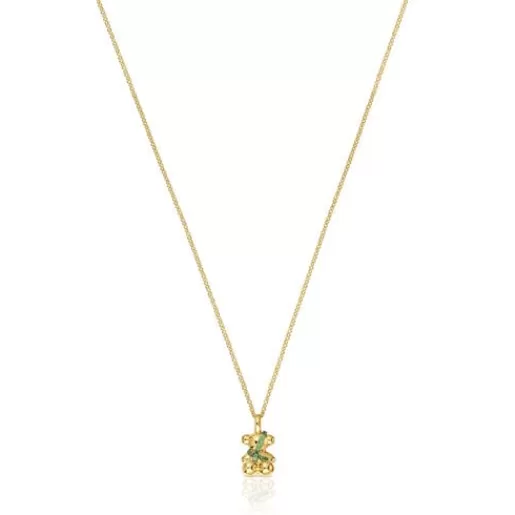Best Sale Medium 18kt gold-plated silver bear Necklace with chrome diopside Lligat Silver Necklaces | Long Necklaces