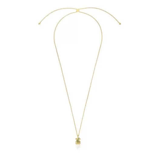 Best Sale Medium 18kt gold-plated silver bear Necklace with chrome diopside Lligat Silver Necklaces | Long Necklaces