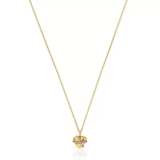 Online Medium 18 kt gold-plated silver heart Necklace with rhodolite Lligat Silver Necklaces | Long Necklaces