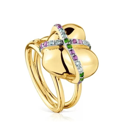 Hot Medium 18kt gold-plated silver heart Ring with gemstones Lligat Silver Rings | Medium Rings