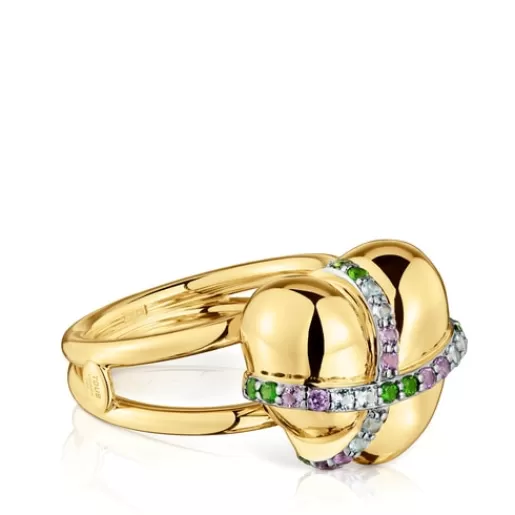 Hot Medium 18kt gold-plated silver heart Ring with gemstones Lligat Silver Rings | Medium Rings