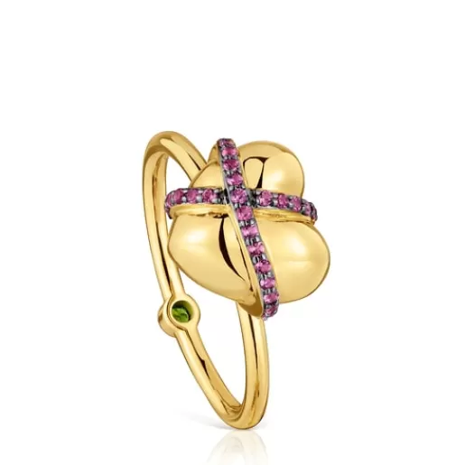 Online Medium 18kt gold-plated silver heart Ring with rhodolite Lligat Silver Rings | Medium Rings