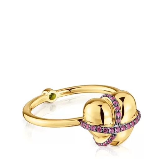 Online Medium 18kt gold-plated silver heart Ring with rhodolite Lligat Silver Rings | Medium Rings