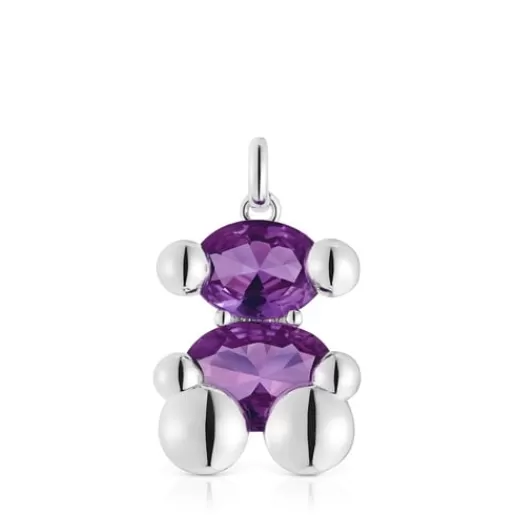 Best Sale Medium silver bear motif Pendant with laboratory-grown lilac-colored sapphire Color Bear LGG Medium Pendants