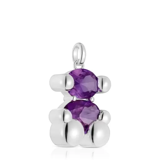 Best Sale Medium silver bear motif Pendant with laboratory-grown lilac-colored sapphire Color Bear LGG Medium Pendants
