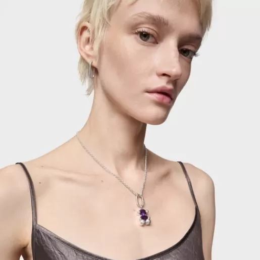 Best Sale Medium silver bear motif Pendant with laboratory-grown lilac-colored sapphire Color Bear LGG Medium Pendants