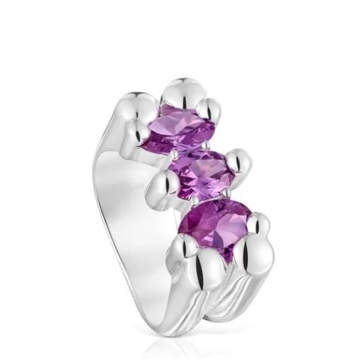 Hot Medium silver bear motif Ring with laboratory-grown lilac sapphire Color Bear LGG Medium Rings