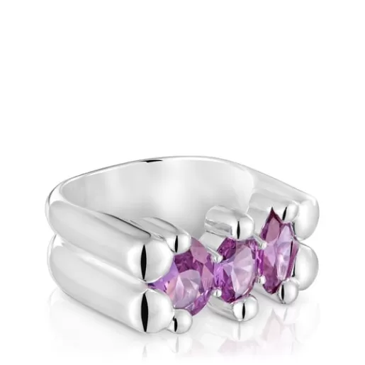 Hot Medium silver bear motif Ring with laboratory-grown lilac sapphire Color Bear LGG Medium Rings
