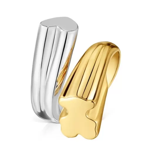 New Medium two-tone Ring with bear and heart motifs 1950 Silver Rings | Medium Rings