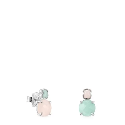 Best Mini Color Earrings in Silver with Amazonite and Pink Quartz Silver Earrings | Small Earrings