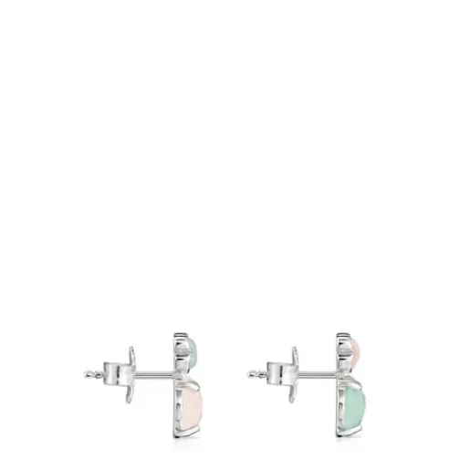 Best Mini Color Earrings in Silver with Amazonite and Pink Quartz Silver Earrings | Small Earrings