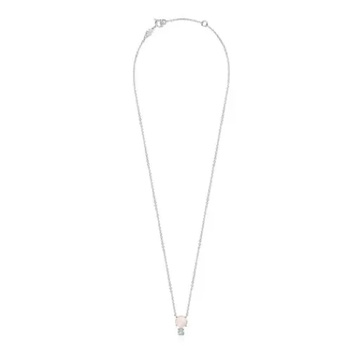 Fashion Mini Color Necklace in Silver with Pink Quartz and Amazonite Silver Necklaces | Short Necklaces