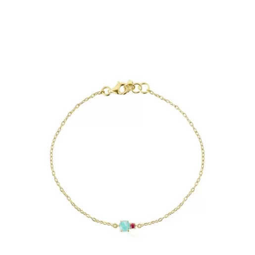 Cheap Mini Ivette Bracelet in Gold with Amazonite and Ruby Gold Bracelets | Chain Bracelets