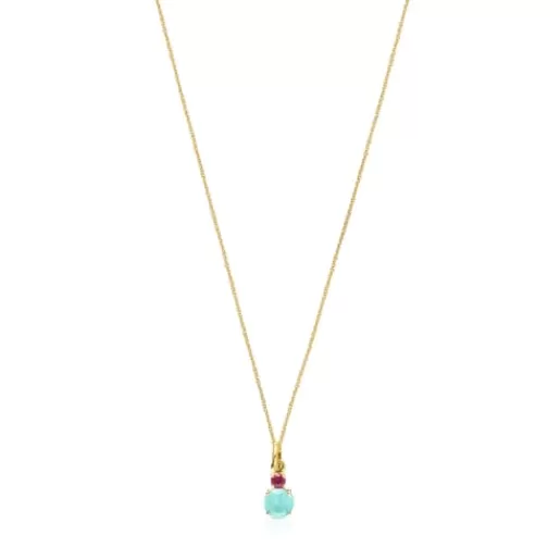 Cheap Mini Ivette Necklace in with Amazonite and Ruby Gold Pendants | Gold Necklaces