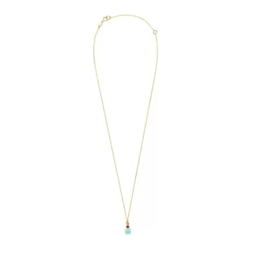 Cheap Mini Ivette Necklace in with Amazonite and Ruby Gold Pendants | Gold Necklaces