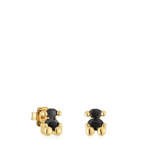 Best 8 mm 18kt gold plating over silver and onyx bear motif Earrings Color Bear Small Earrings