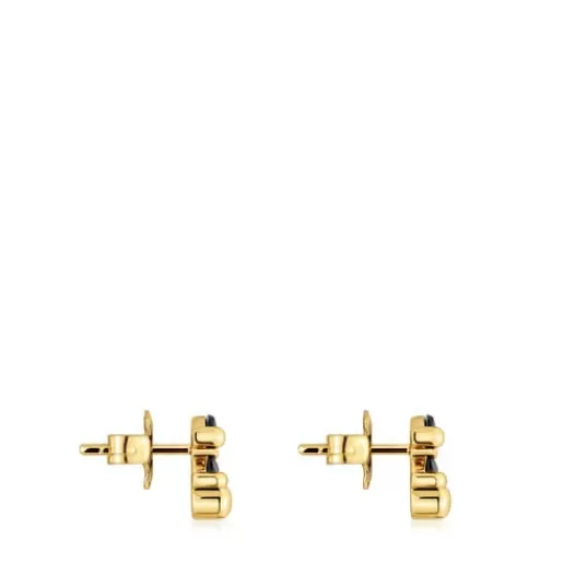 Best 8 mm 18kt gold plating over silver and onyx bear motif Earrings Color Bear Small Earrings