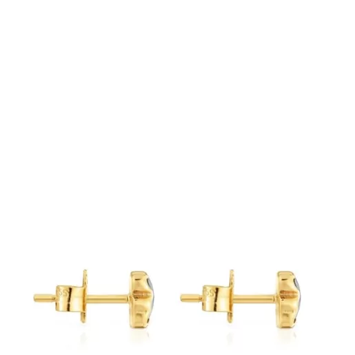 Hot 6 mm 18kt gold plating over silver bear Earrings with onyx Icon Color Silver Earrings