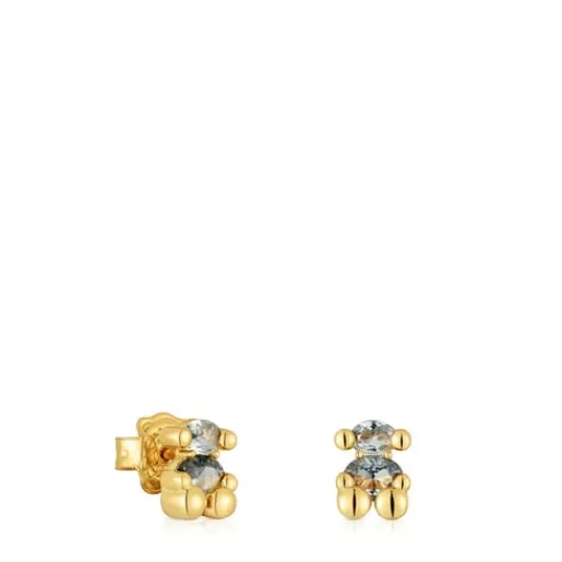 Fashion 8 mm 18kt gold plating over silver bear motif Earrings with laboratory-grown green spinel Color Bear LGG Small Earrings